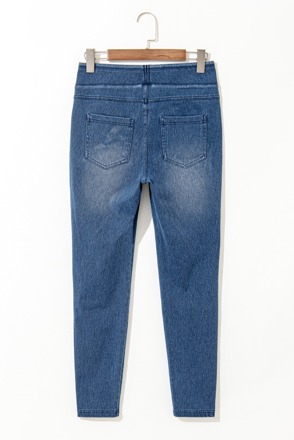 Navy Blue Skinny Elastic Waist Ankle Length Mid Waist Jeggings with Pockets - loveforevers