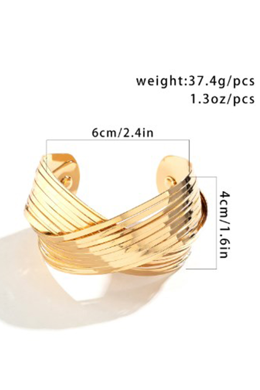 Gold Textured Crossover Metal Cuff Bracelet - loveforevers