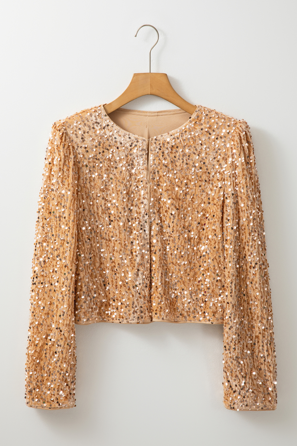 Golden Fleece Sequined Open Front Cropped Jacket - loveforevers