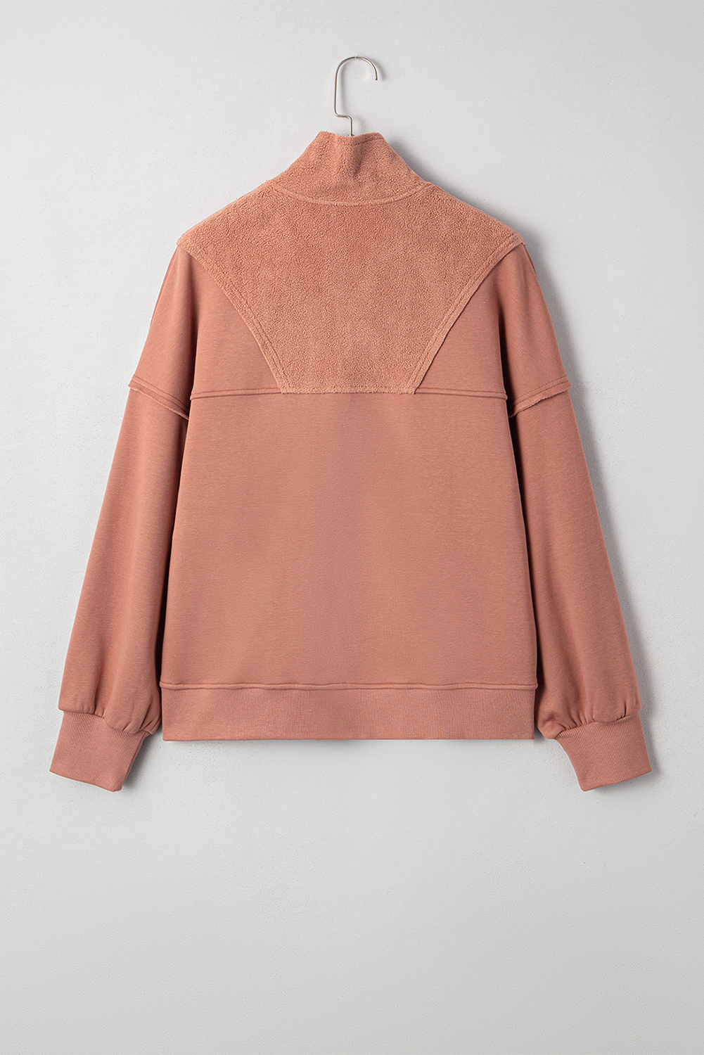 Camel Exposed Seam Side Pockets Half Zipper Baggy Sweatshirt - loveforevers