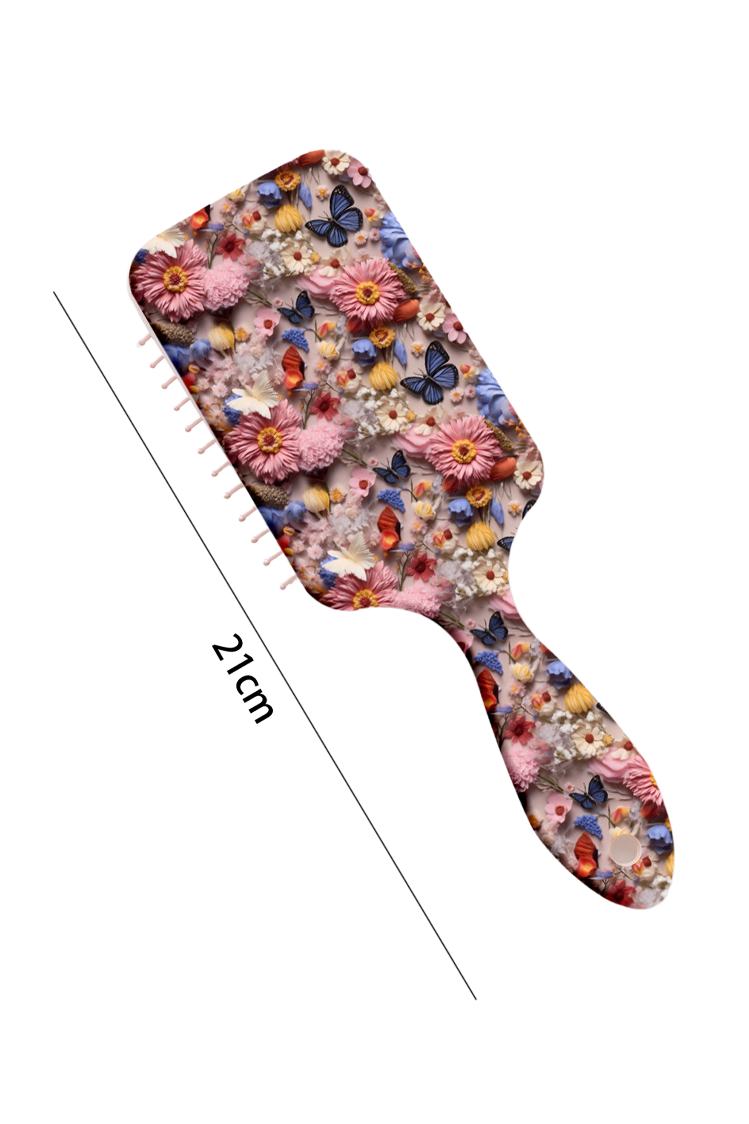 Peach Blossom 3D Flower Butterfly Printed Large Detangle Paddle Hair Brush Comb - loveforevers