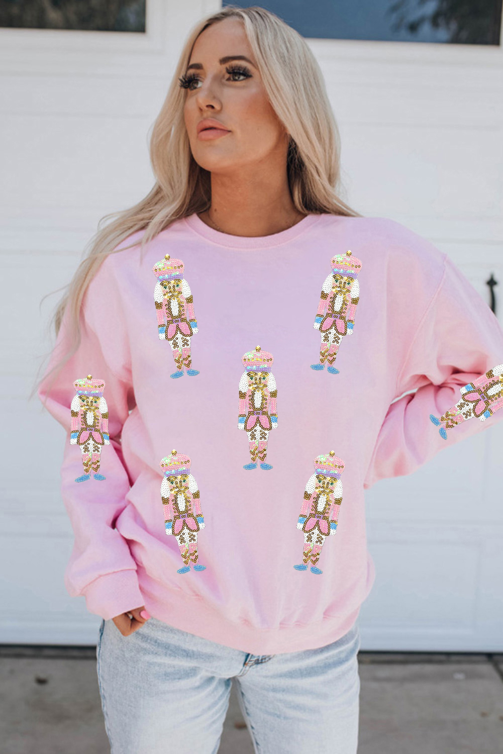 Pink Sequin Nutcracker Christmas Pullover Sweatshirt - loveforevers