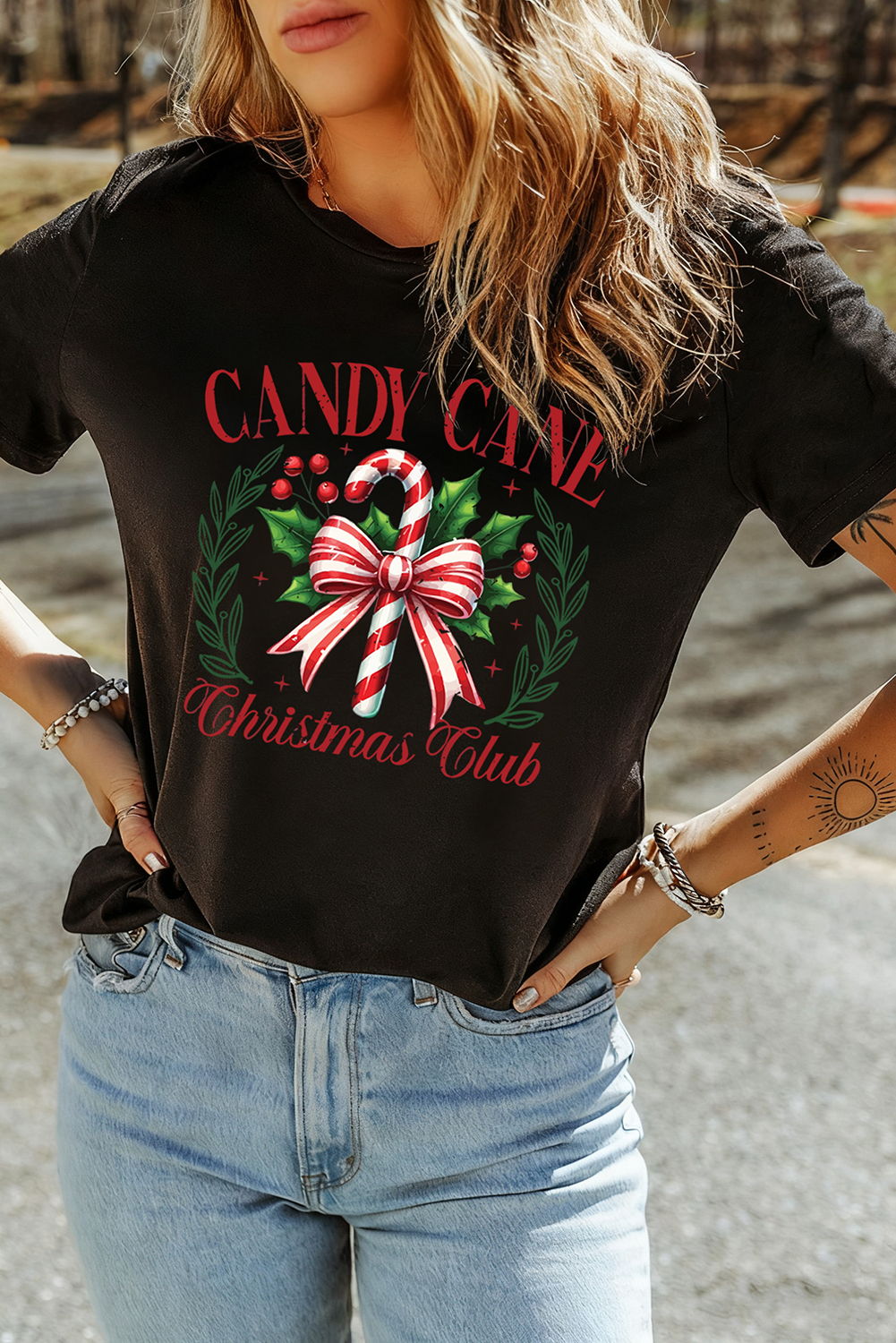 Black Candy Cane Christmas Club Custom Graphic T Shirt - loveforevers