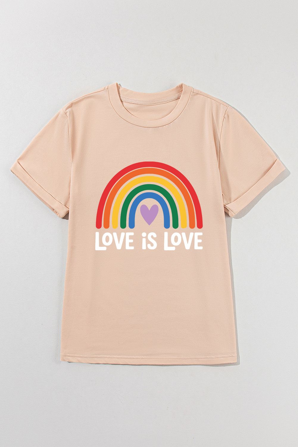 Khaki Love is Love Rainbow Heart Printed Cotton Blend T Shirt - loveforevers