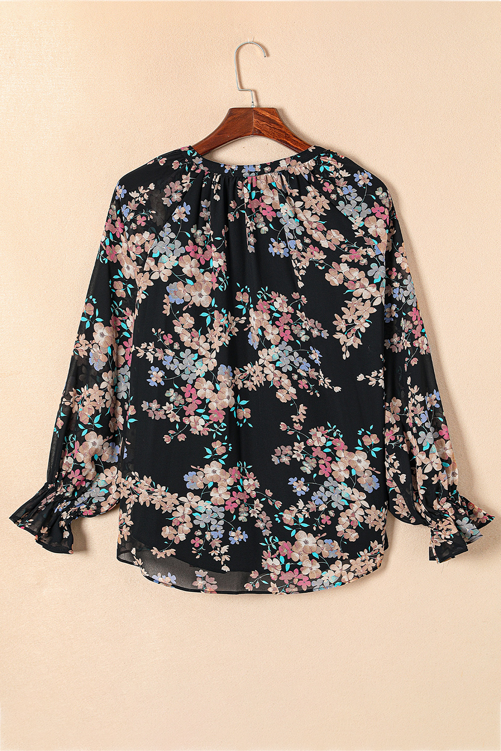 Black Wildflower Print Chiffon Blouse - loveforevers
