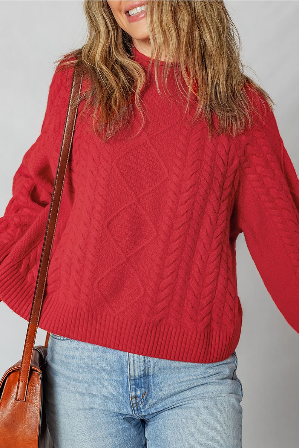 Fiery Red Cable Knit Baggy Sweater - loveforevers