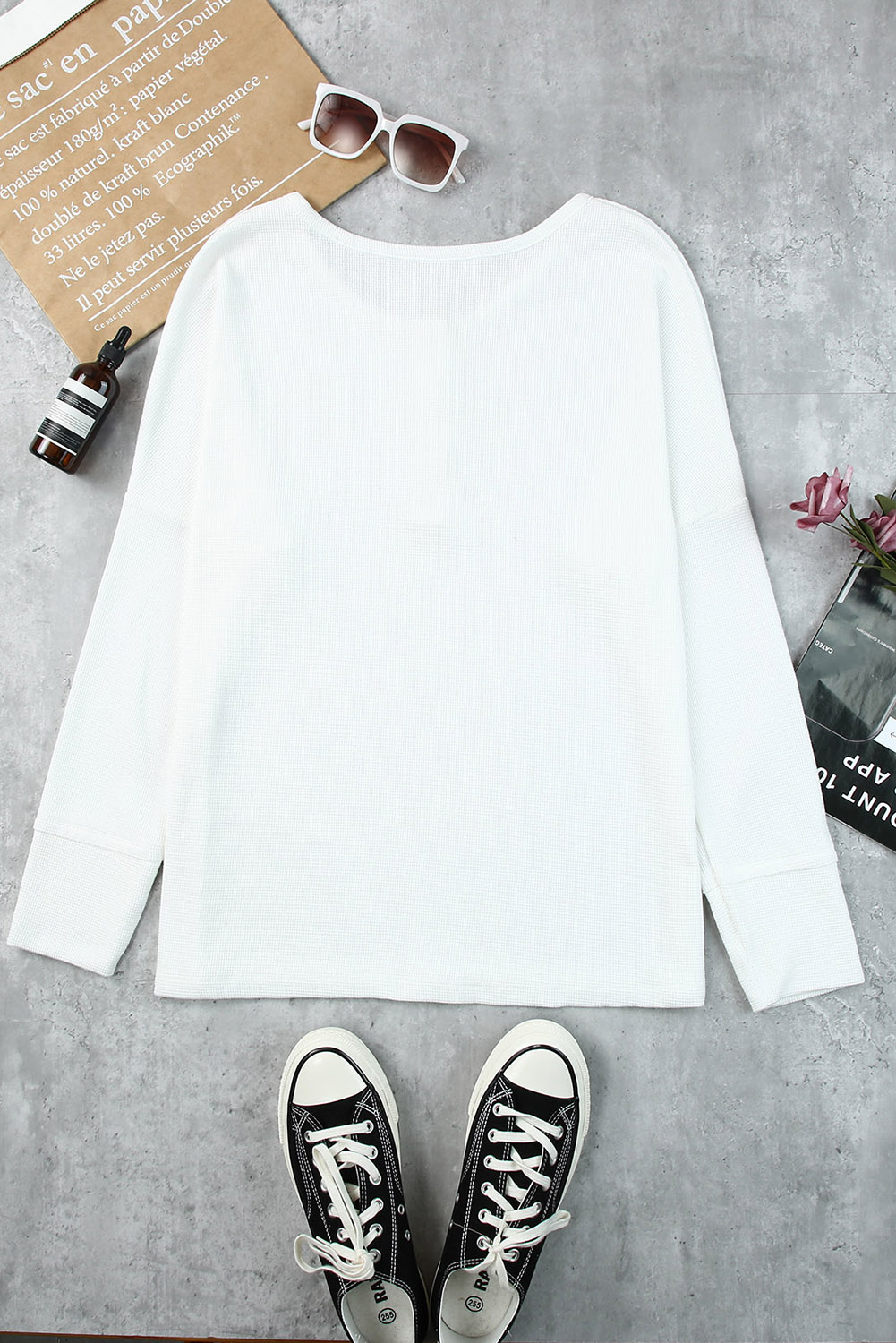 Black Waffle Knit Henley Top - loveforevers