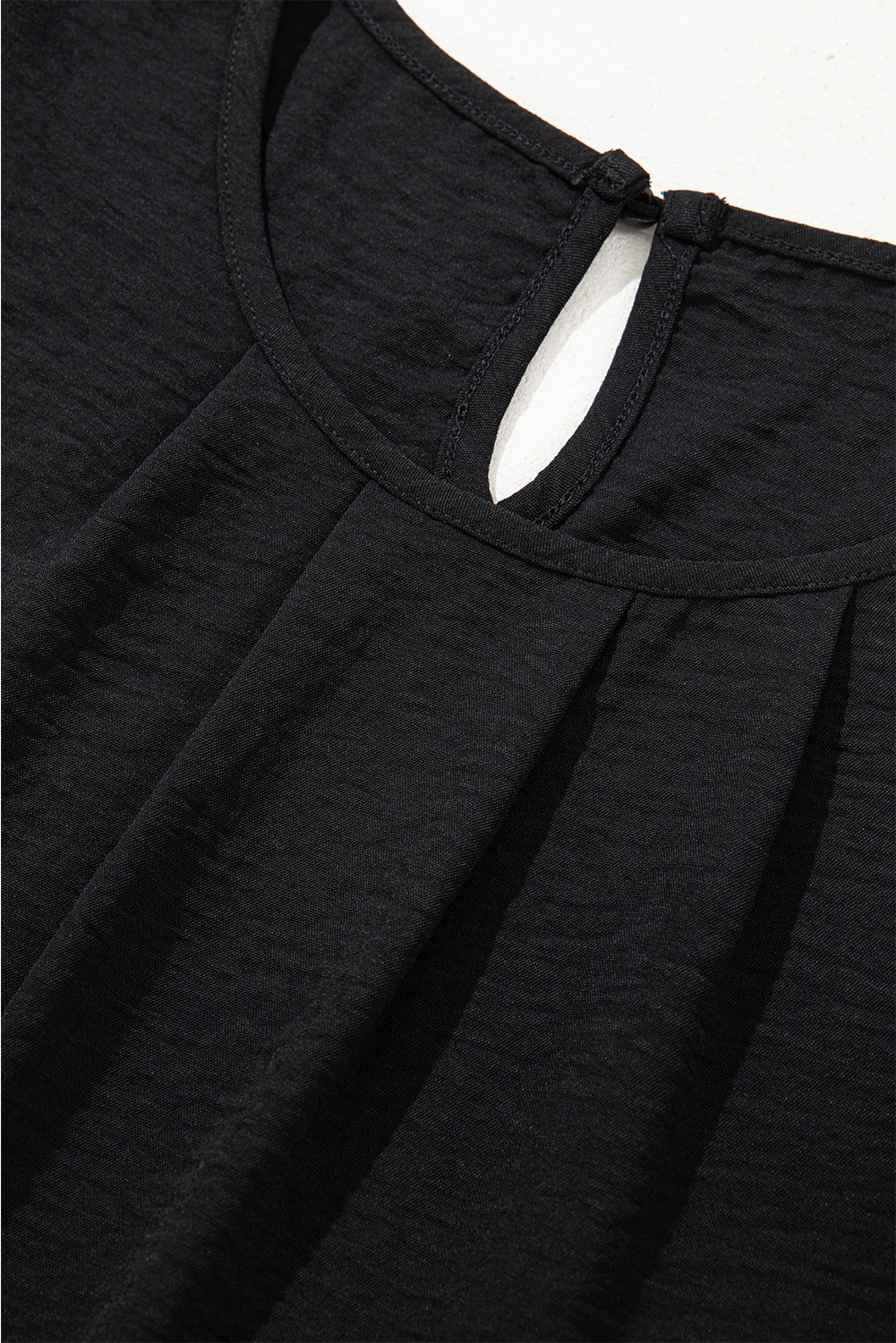 Black Flounce Sleeve Pleated Textured Blouse - loveforevers