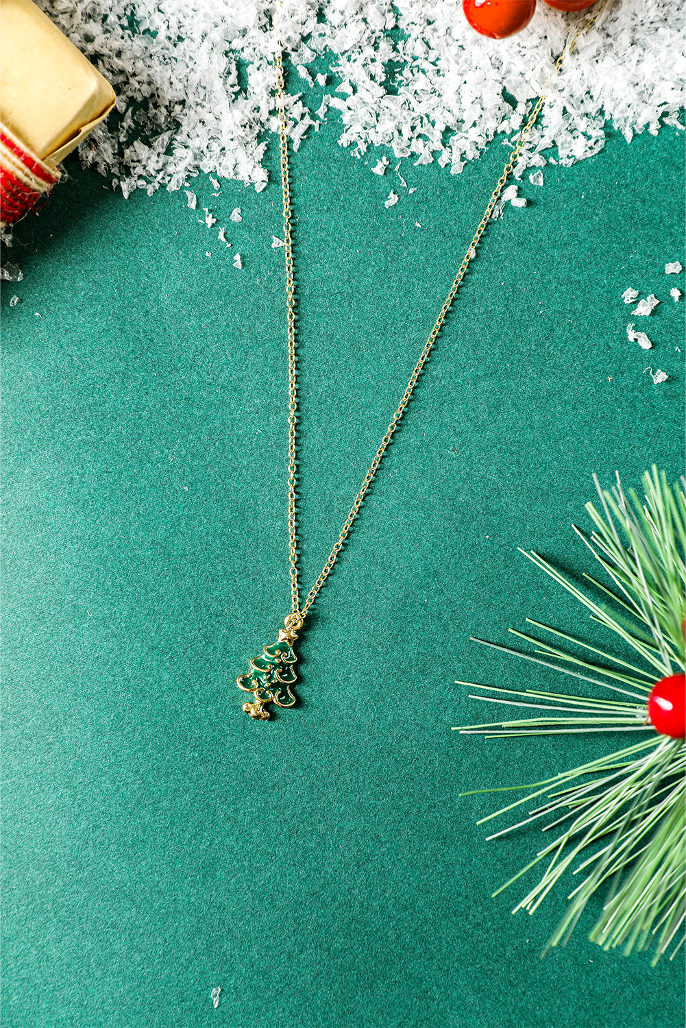 Gold Alloy Plated Chain Christmas Tree Pendant Necklace - loveforevers