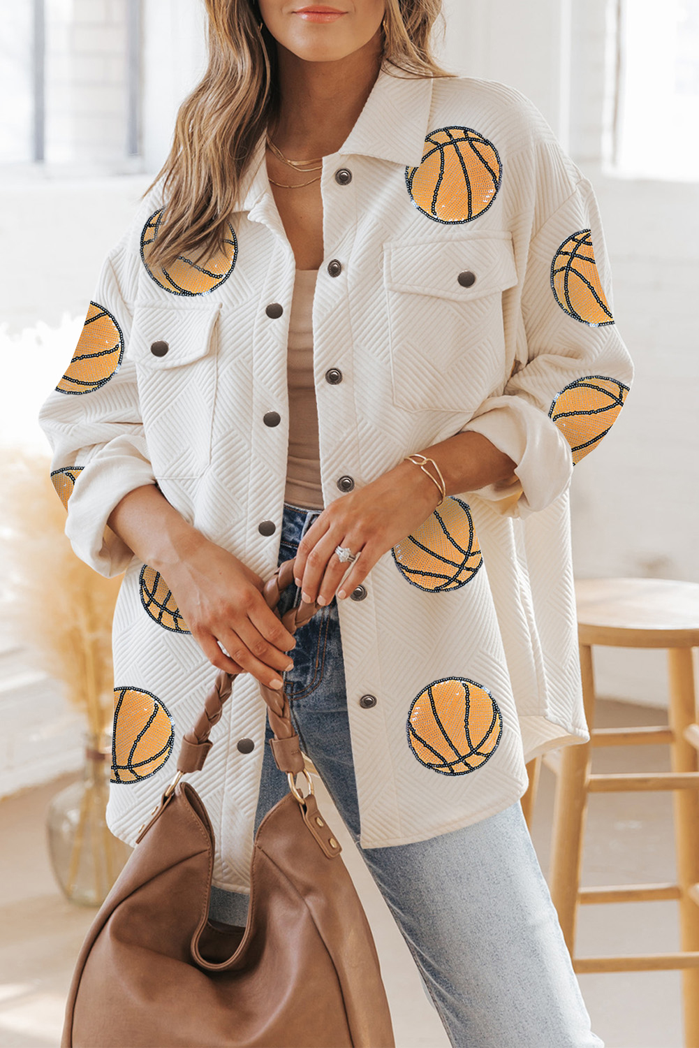 Black Sequin Basketball Patched Graphic Game Day T Shirt - loveforevers