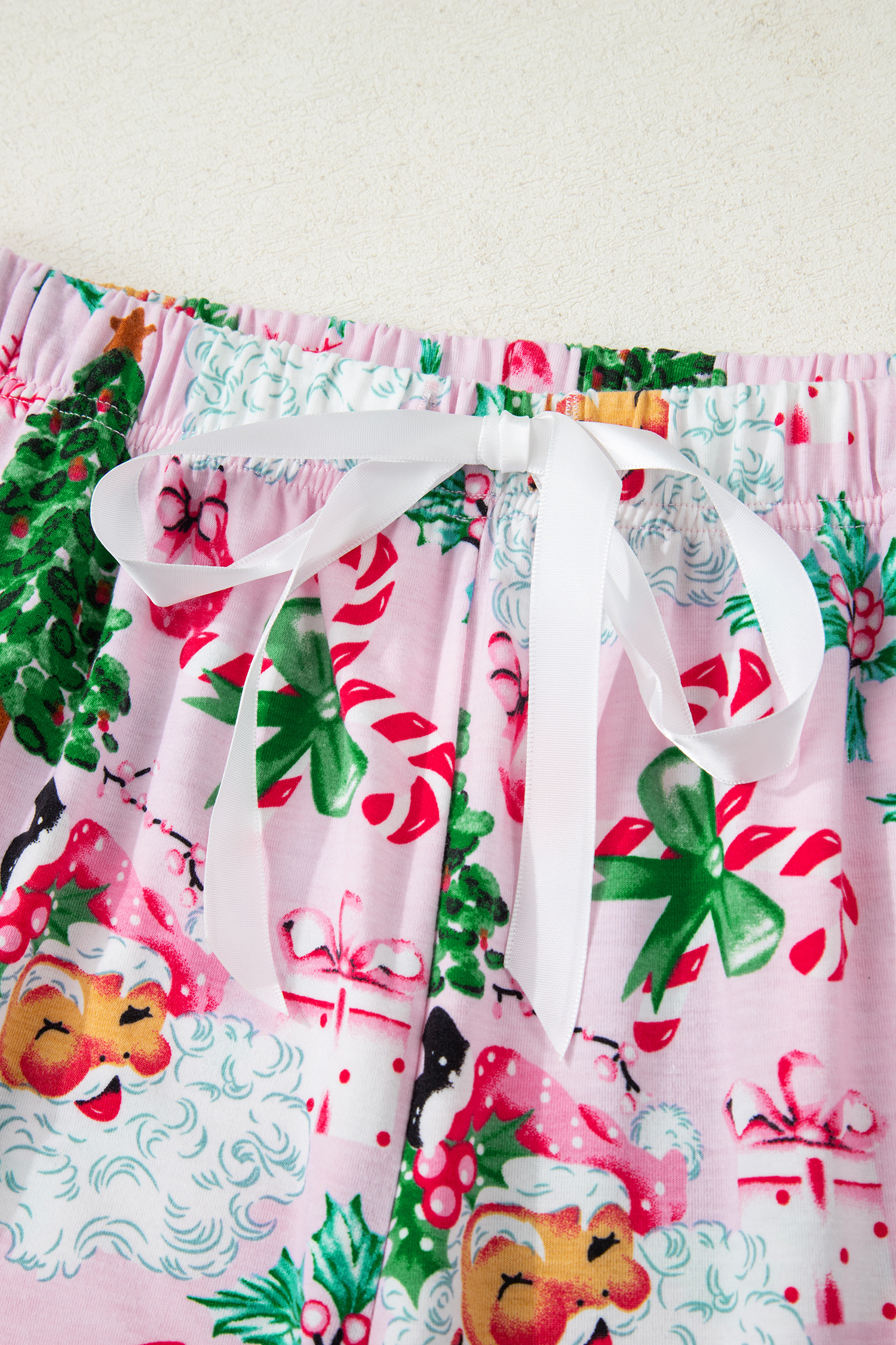 White Christmas Pattern Button V Neck Pullover Drawstring Pants 2pcs Lounge Set - loveforevers
