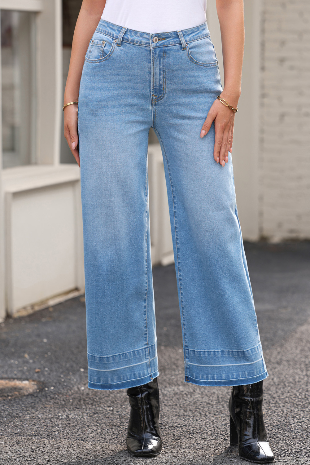 Gray Raw Hem Straight Leg Loose High Waist Jeans - loveforevers
