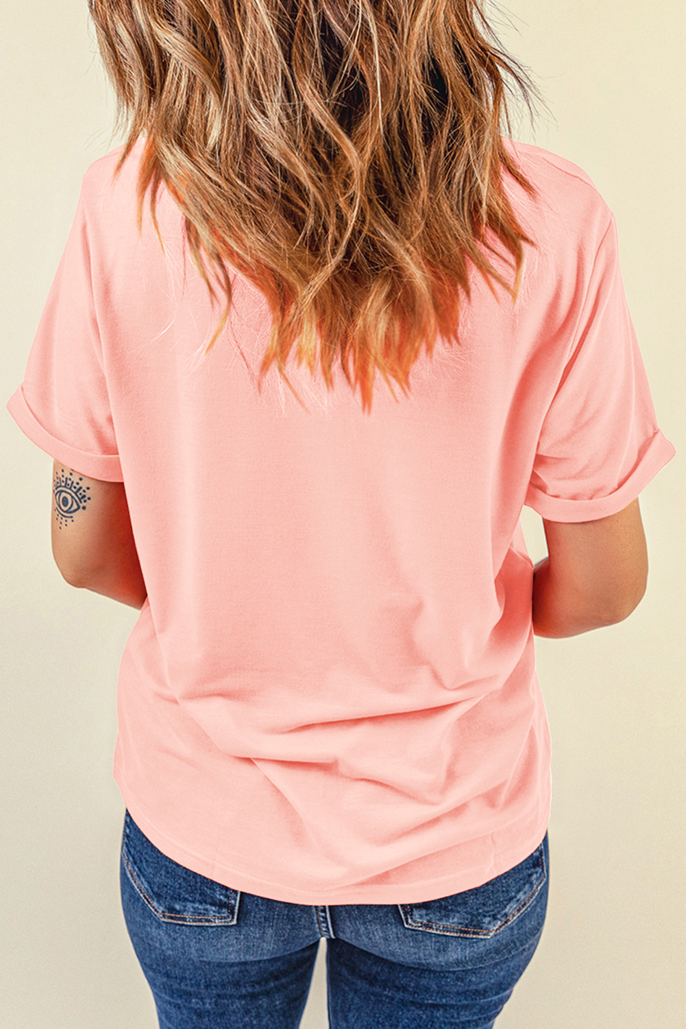 Pink Music Notes Patched Graphic Casual T Shirt - loveforevers