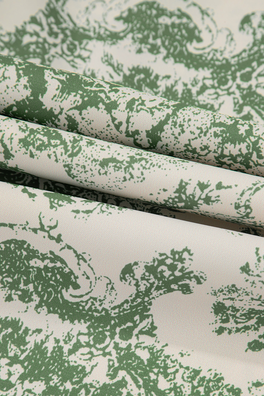 Green Landscape Print Tied 3/4 Sleeve Shirt with Sash - loveforevers