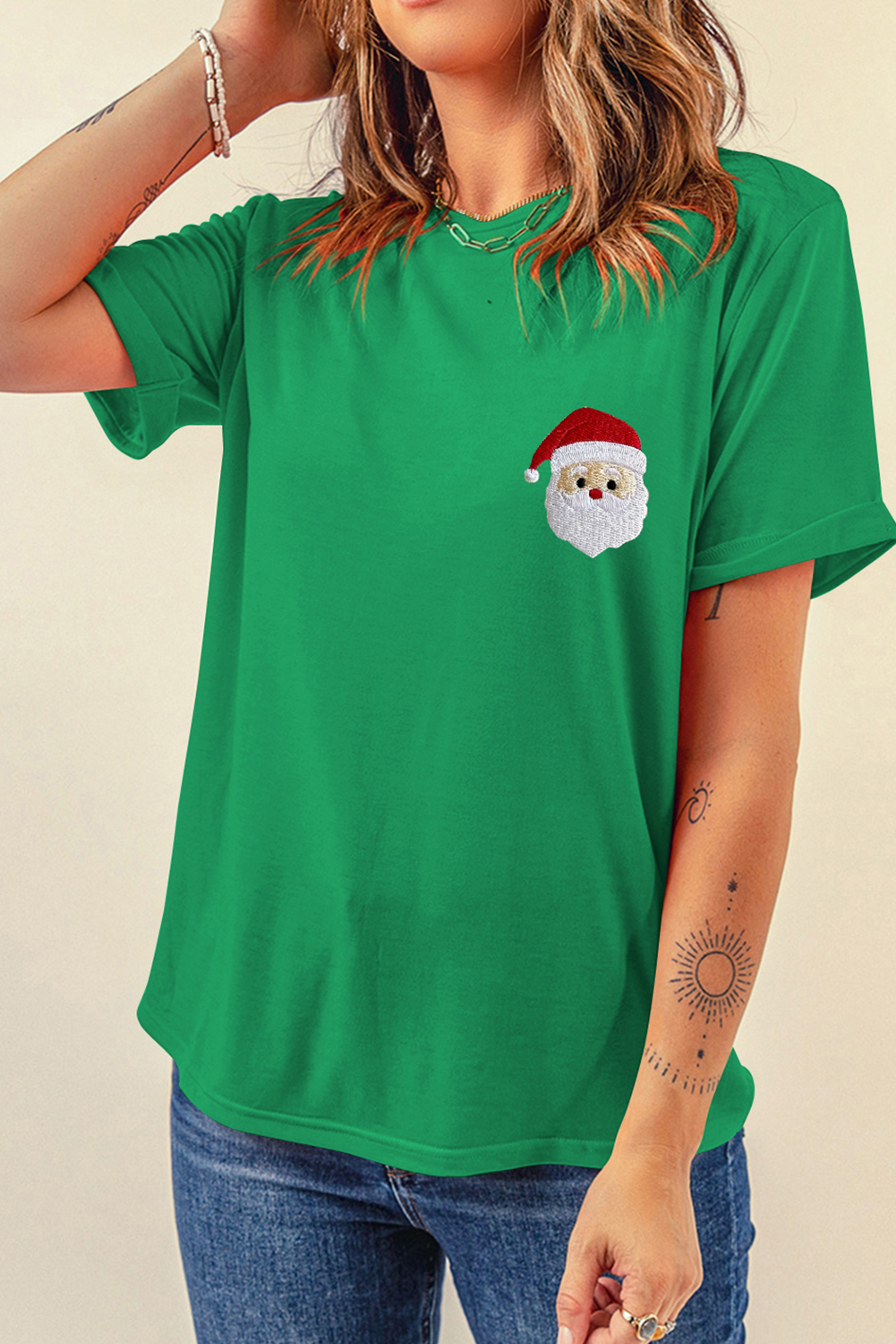 Bright Green Santa Clause Embroidered T Shirt - loveforevers