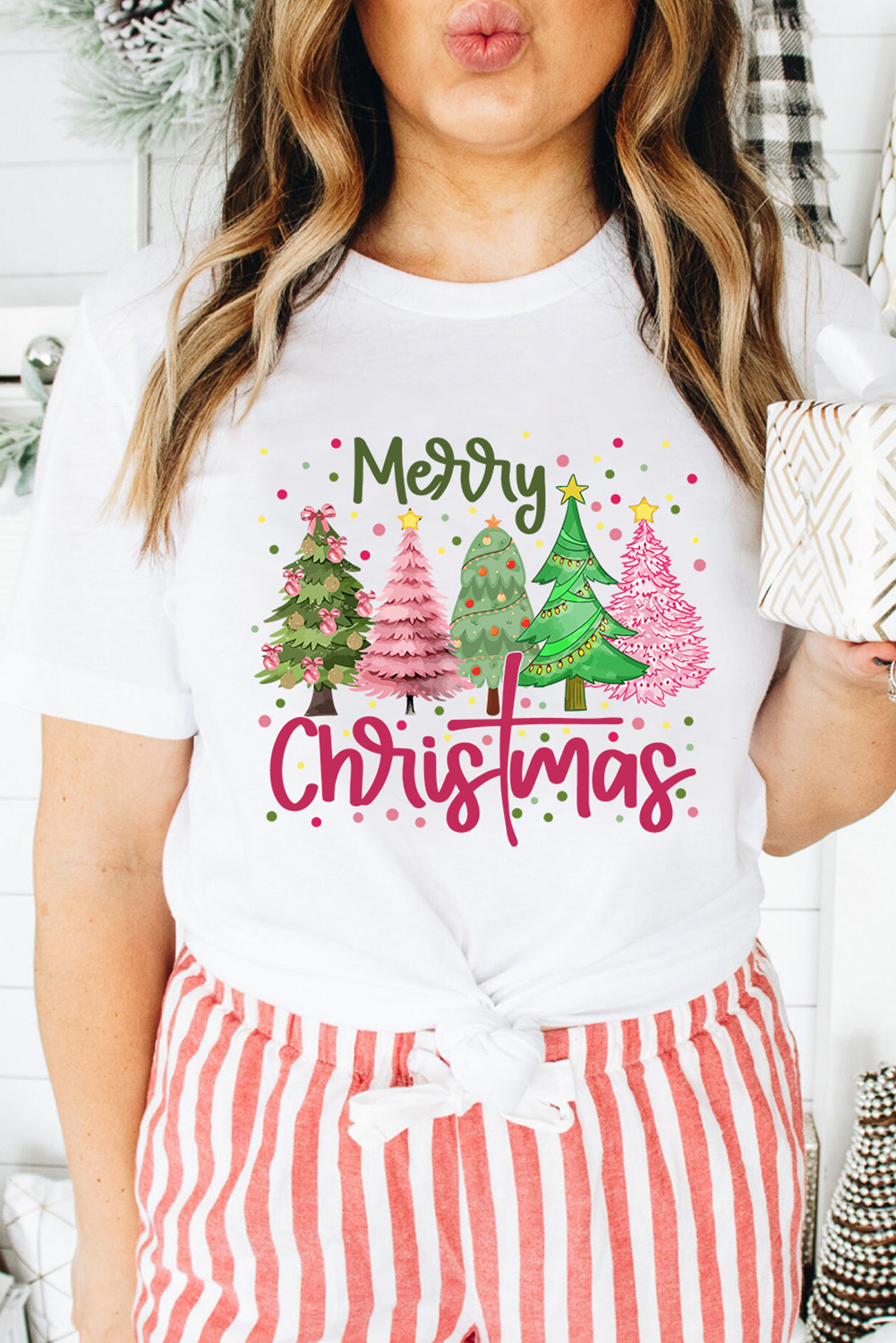 White Merry Christmas Holiday Vibe Graphic Crewneck T Shirt - loveforevers