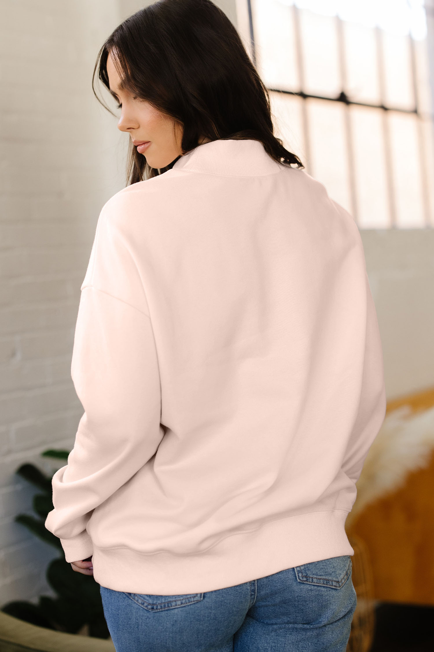 Apricot Pink Valentines Day Love LUCIE MAX Puffy Letter Print Mock Neck Sweatshirt - loveforevers