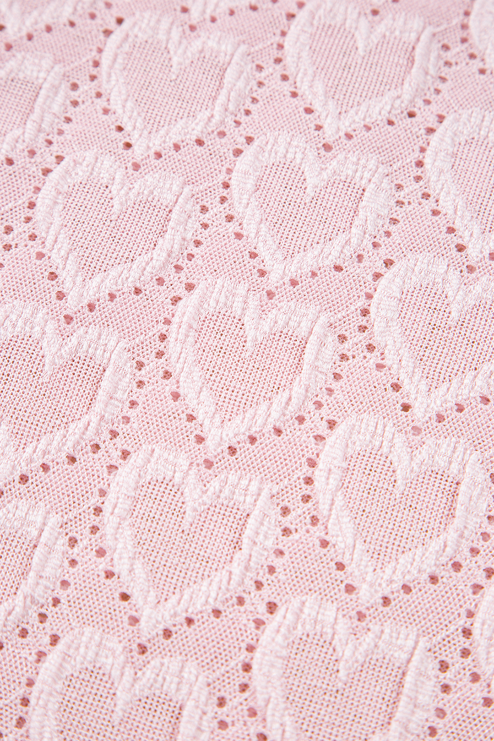 Gossamer Pink Heart Jacquard Flare Sleeve Mock Neck Fitted Top - loveforevers