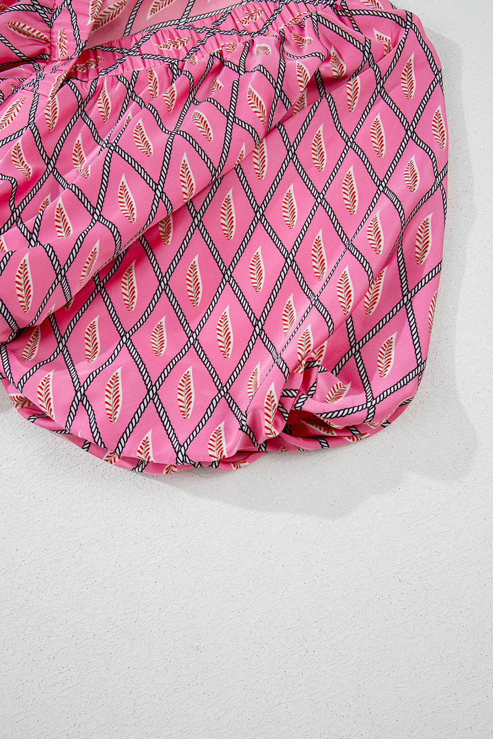 Pink Paisley Geometric Print V Neck High Waist Romper - loveforevers