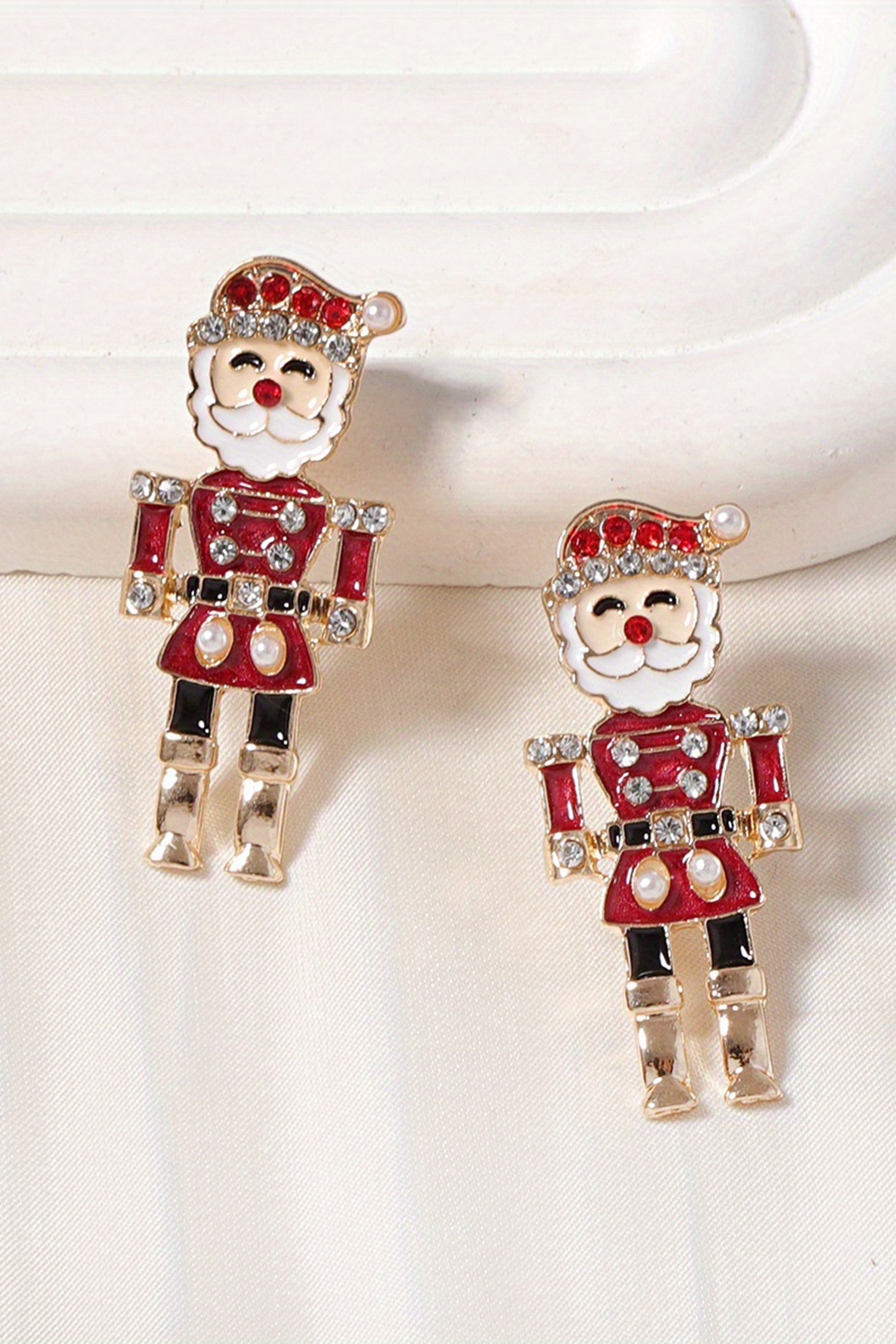 Fiery Red Pearl Rhinestone Embellished Christmas Enamel Nutcracker Earrings - loveforevers