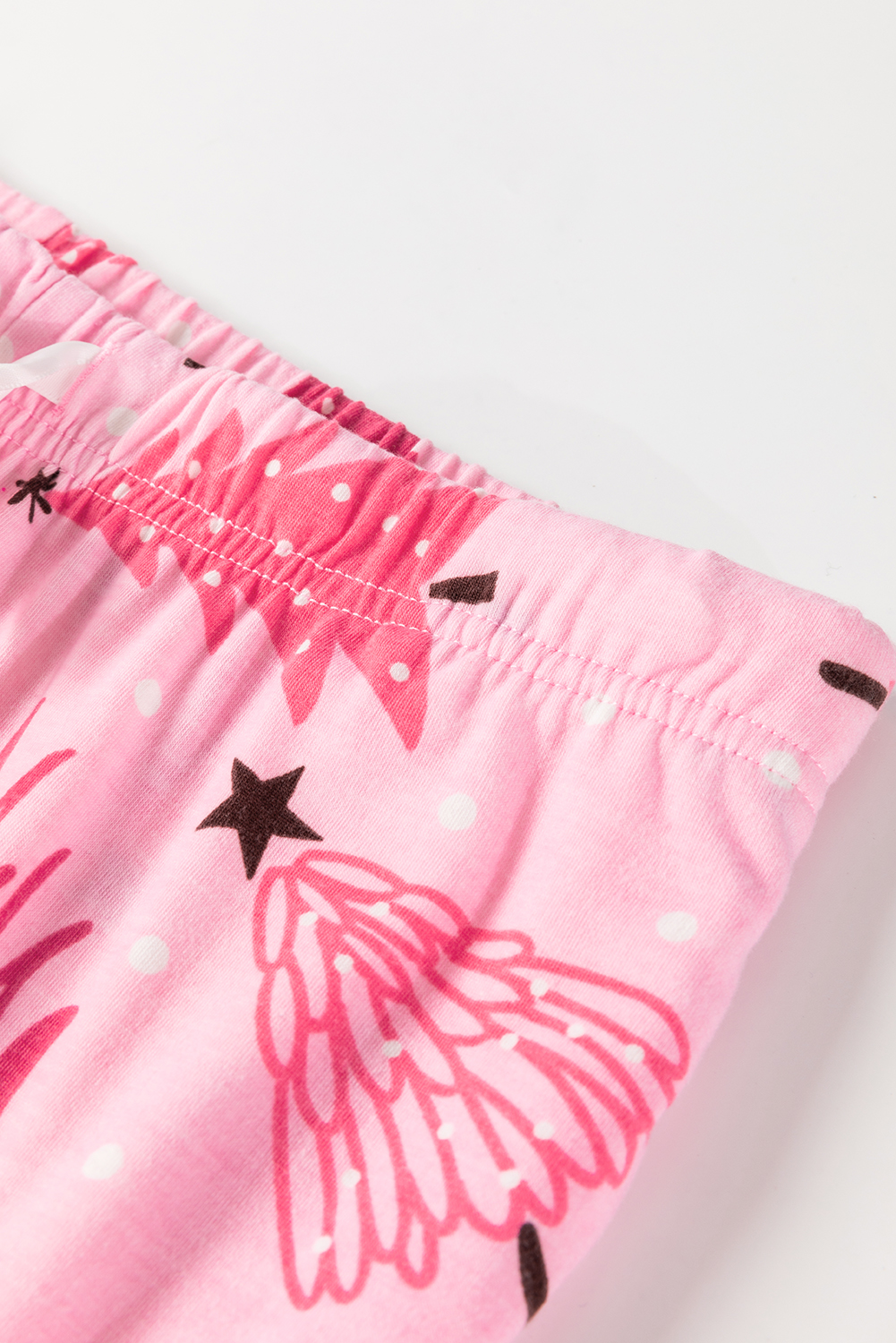 Pink Christmas Tree Print V Neck Buttoned Pullover and Drawstring Pants Lounge Set - loveforevers