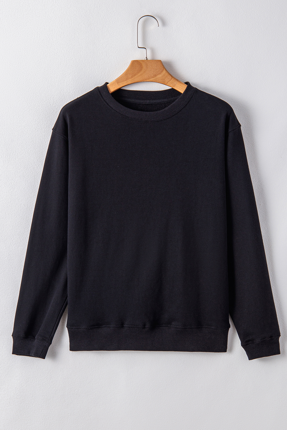 Navy Blue Plain Drop Shoulder Crewneck Pullover Sweatshirt - loveforevers