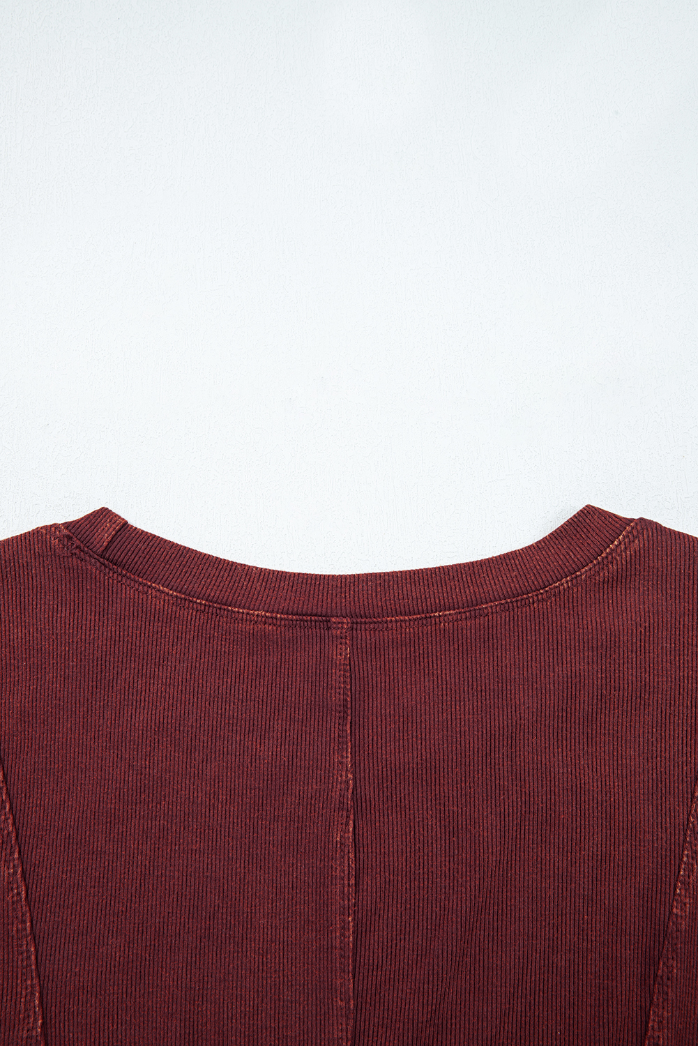 Burgundy Exposed Seam Ribbed Long Sleeve Top - loveforevers