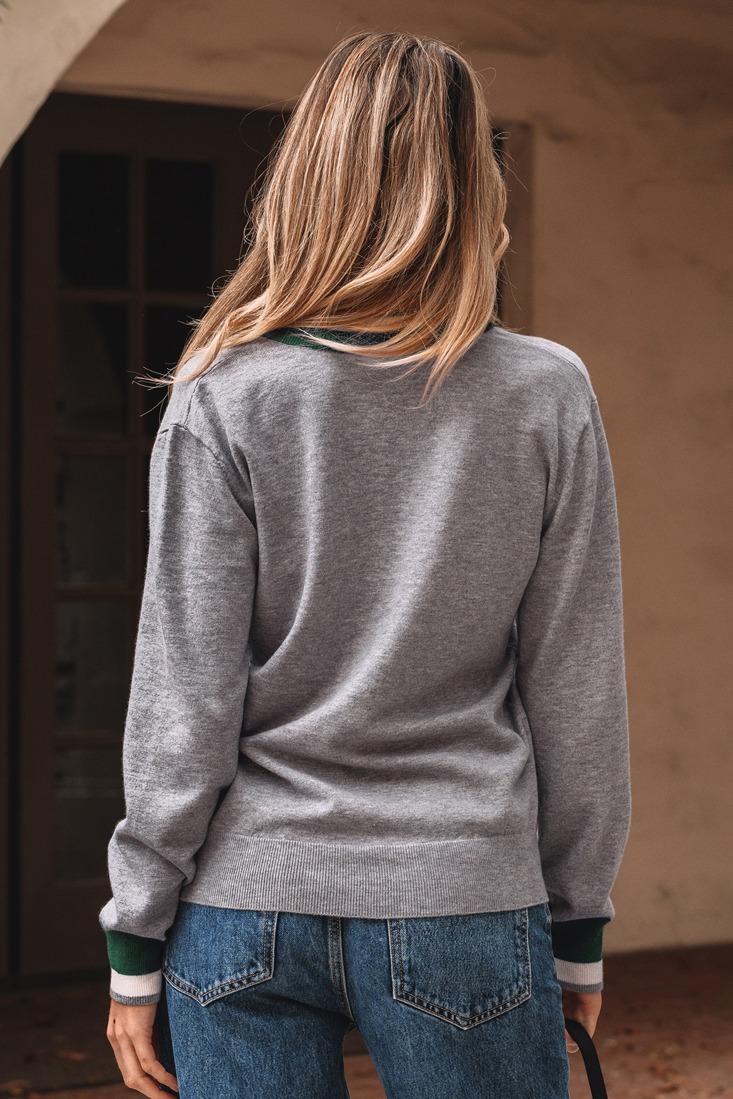 Black Contrast Striped Trim V Neck Varsity Sweater - loveforevers