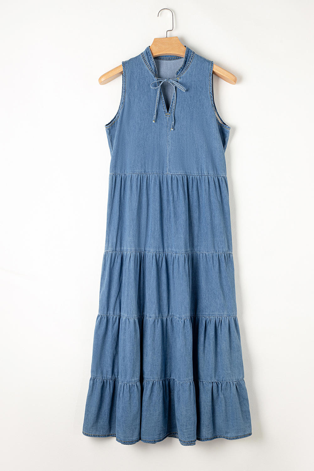 Blue Sleeveless Tiered Chambray Maxi Dress - loveforevers