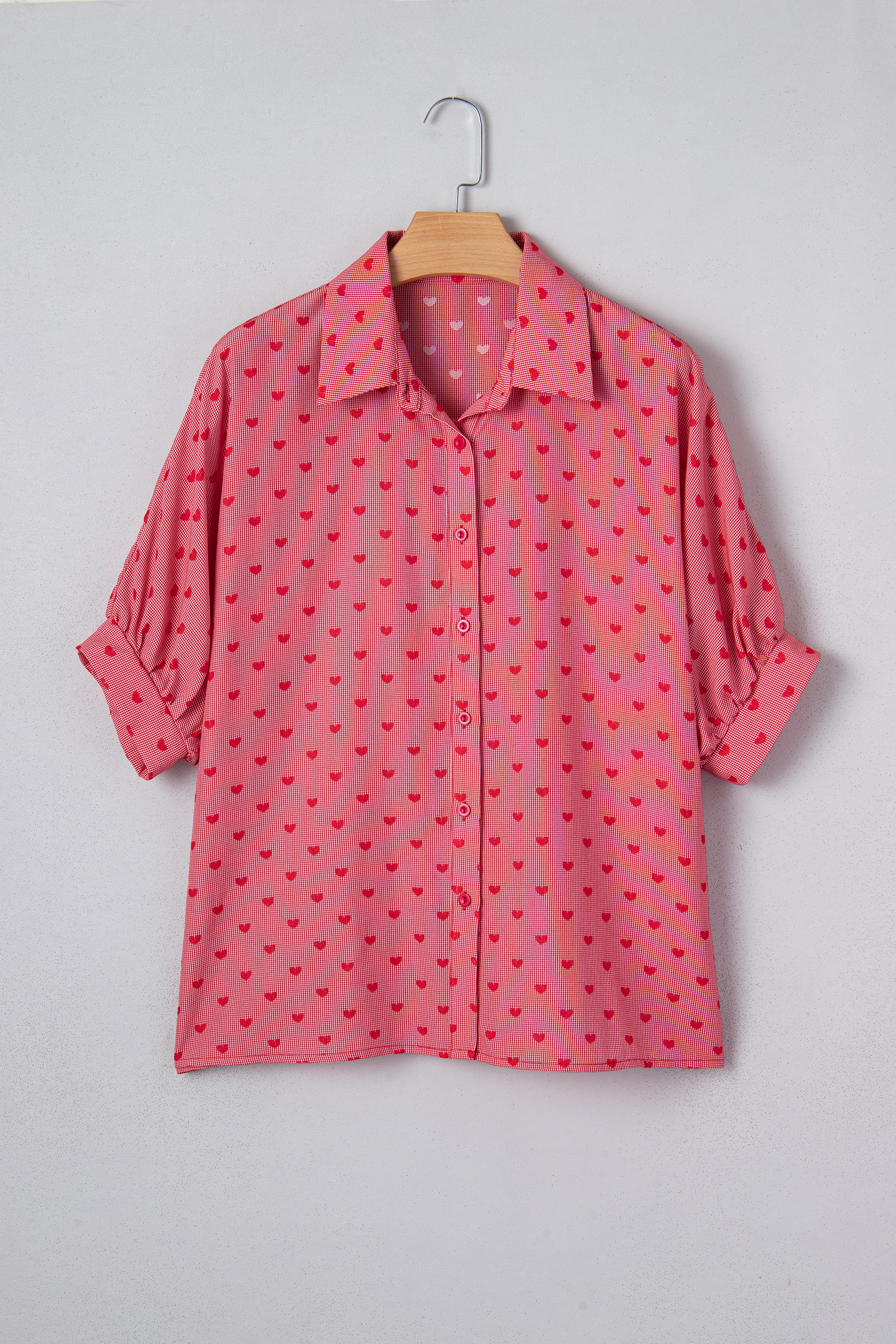 Red Heart Shape Print Half Sleeve Loose Valentine Shirt - loveforevers