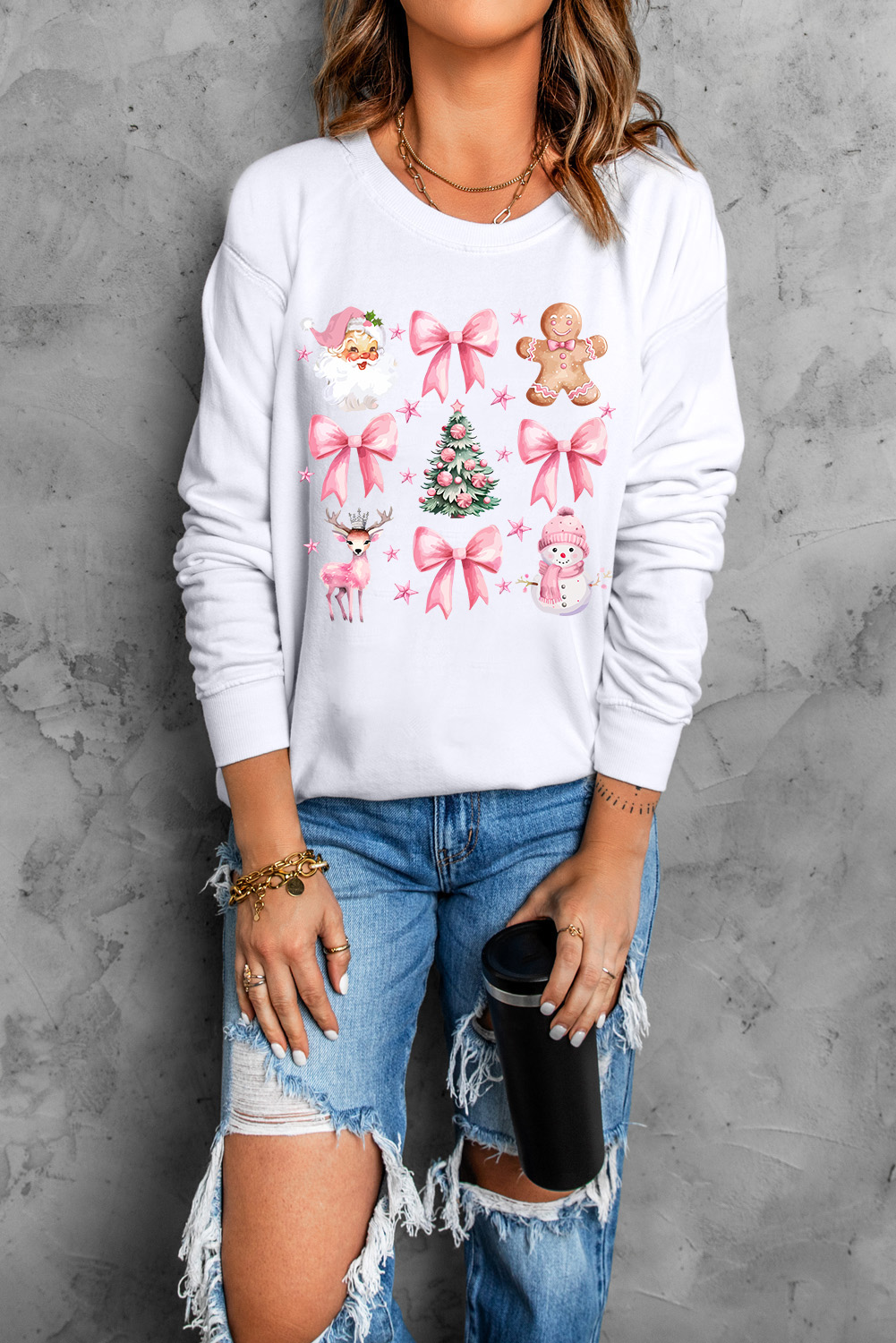 Beige Christmas Theme Pattern Pullover Sweatshirt - loveforevers