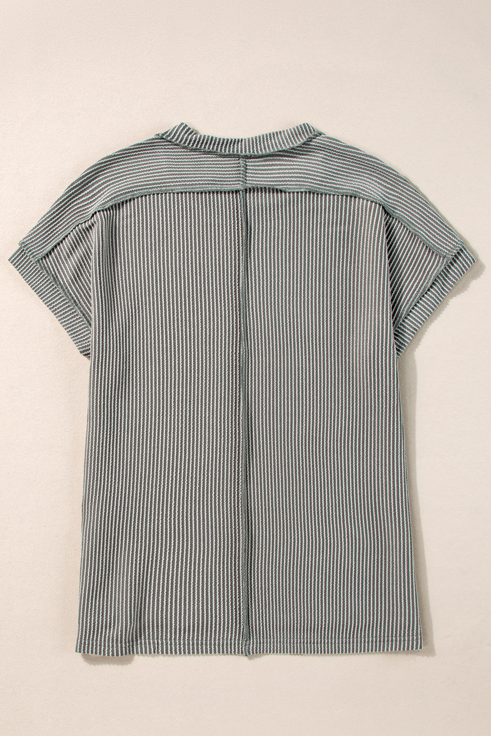 Medium Grey Twist Ribbed Sequined Bow Rugby Game Day Pattern Knit T Shirt - loveforevers