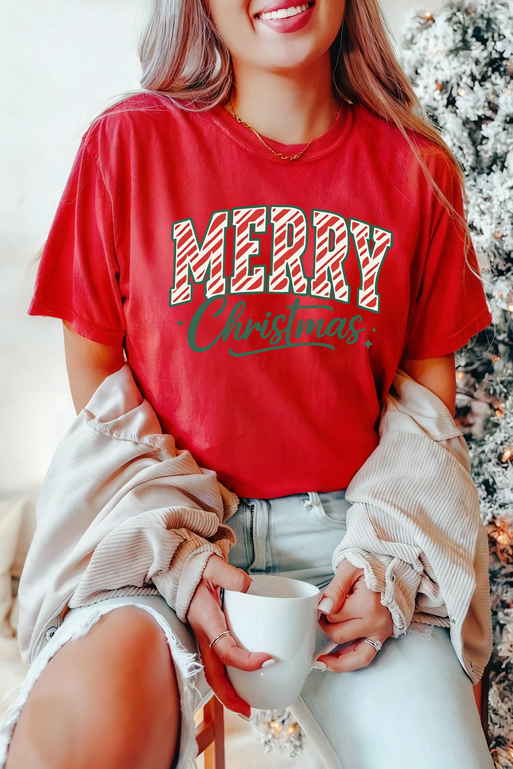 Red Merry Christmas Womens Graphic Tee - loveforevers