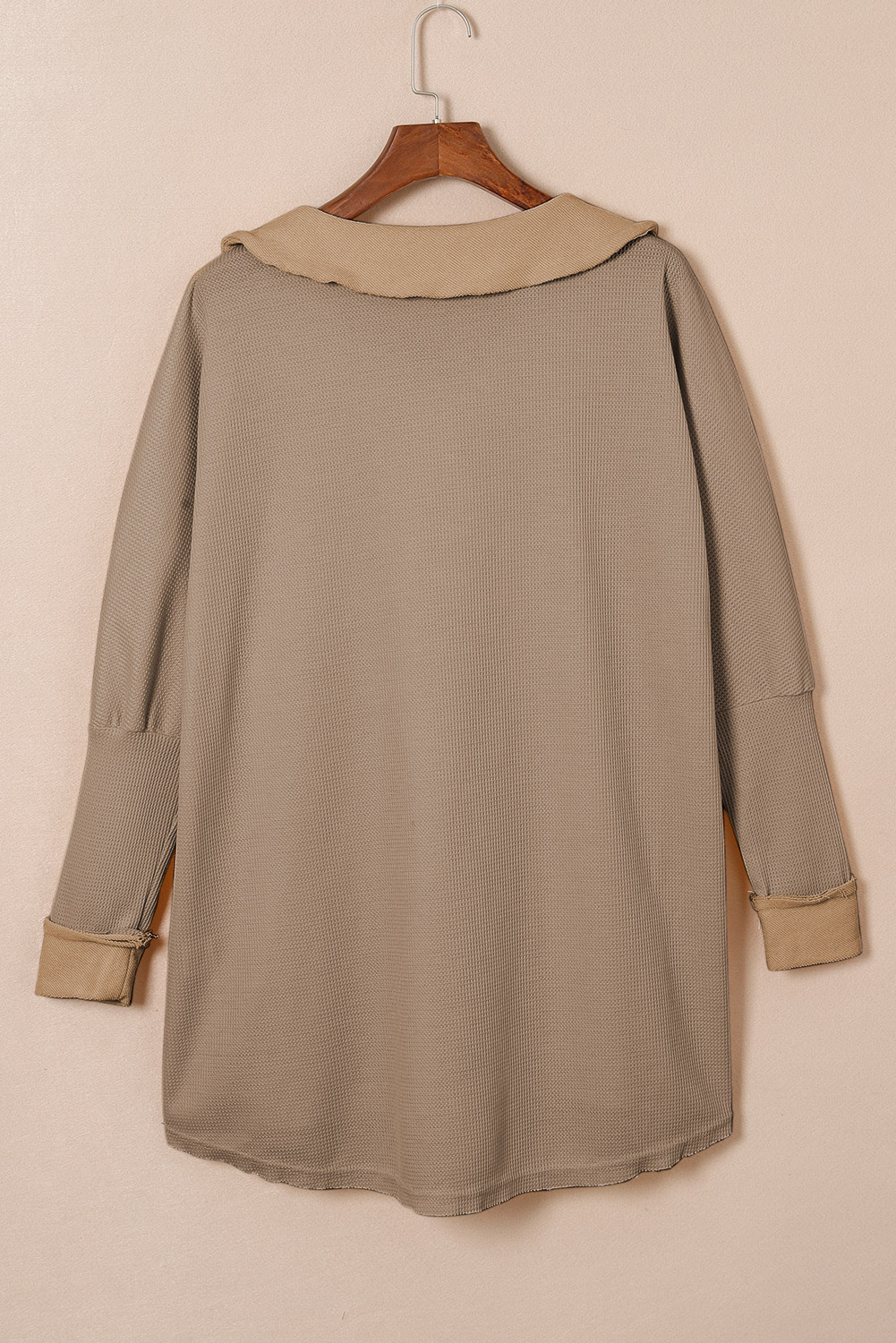 Brown Waffle Knit Buttoned Long Sleeve Top - loveforevers