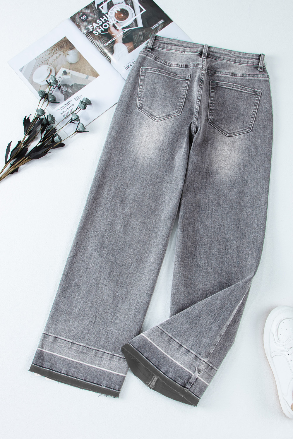 Gray Raw Hem Straight Leg Loose High Waist Jeans - loveforevers