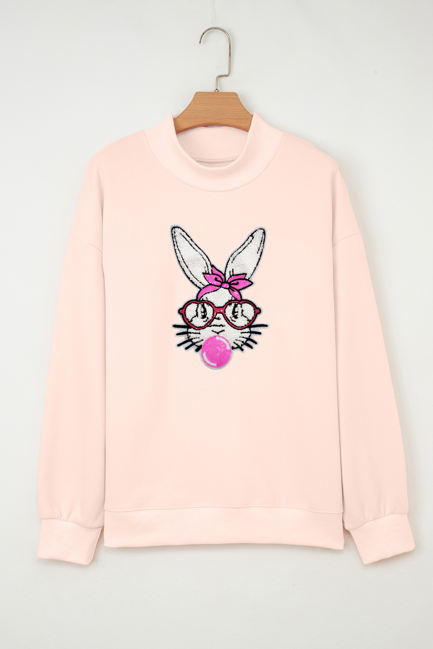 Apricot Pink Bubble Gum Bunny Chenille Patch Sweatshirt - loveforevers
