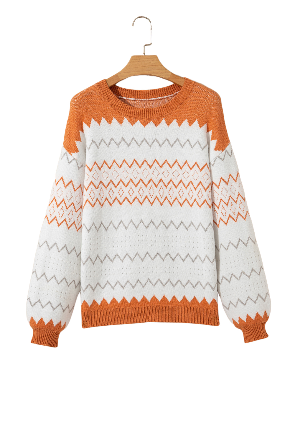 Khaki Zigzag Geometric Pattern Knitted Pullover Sweater - loveforevers