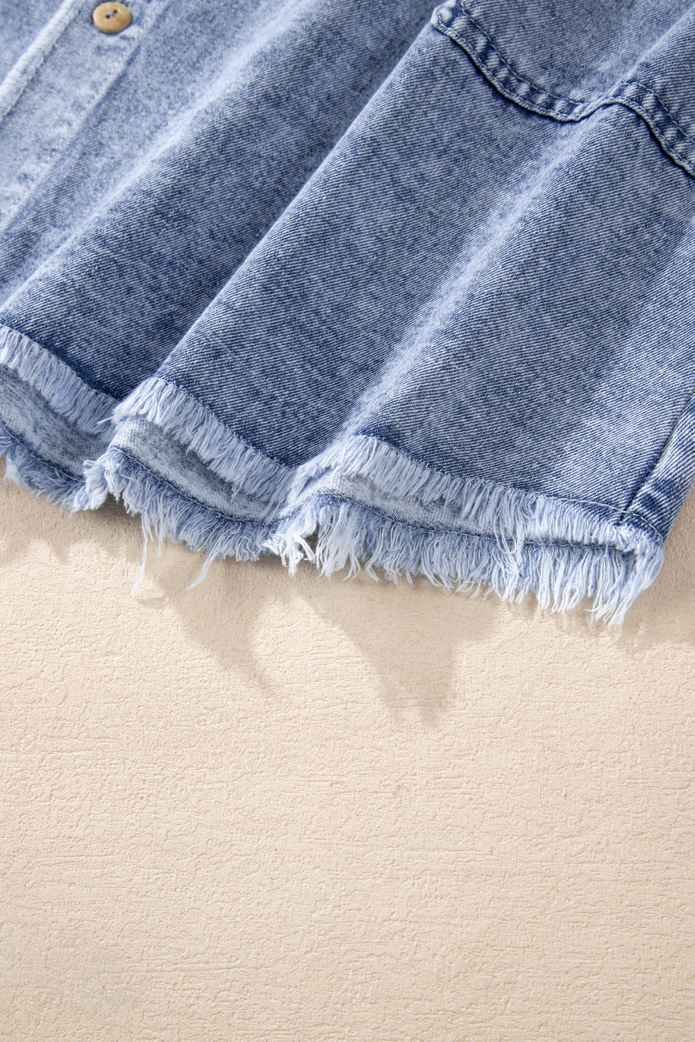 Beau Blue Mineral Wash Long Sleeve Button Up Raw Hem Pocketed Denim Dress - loveforevers