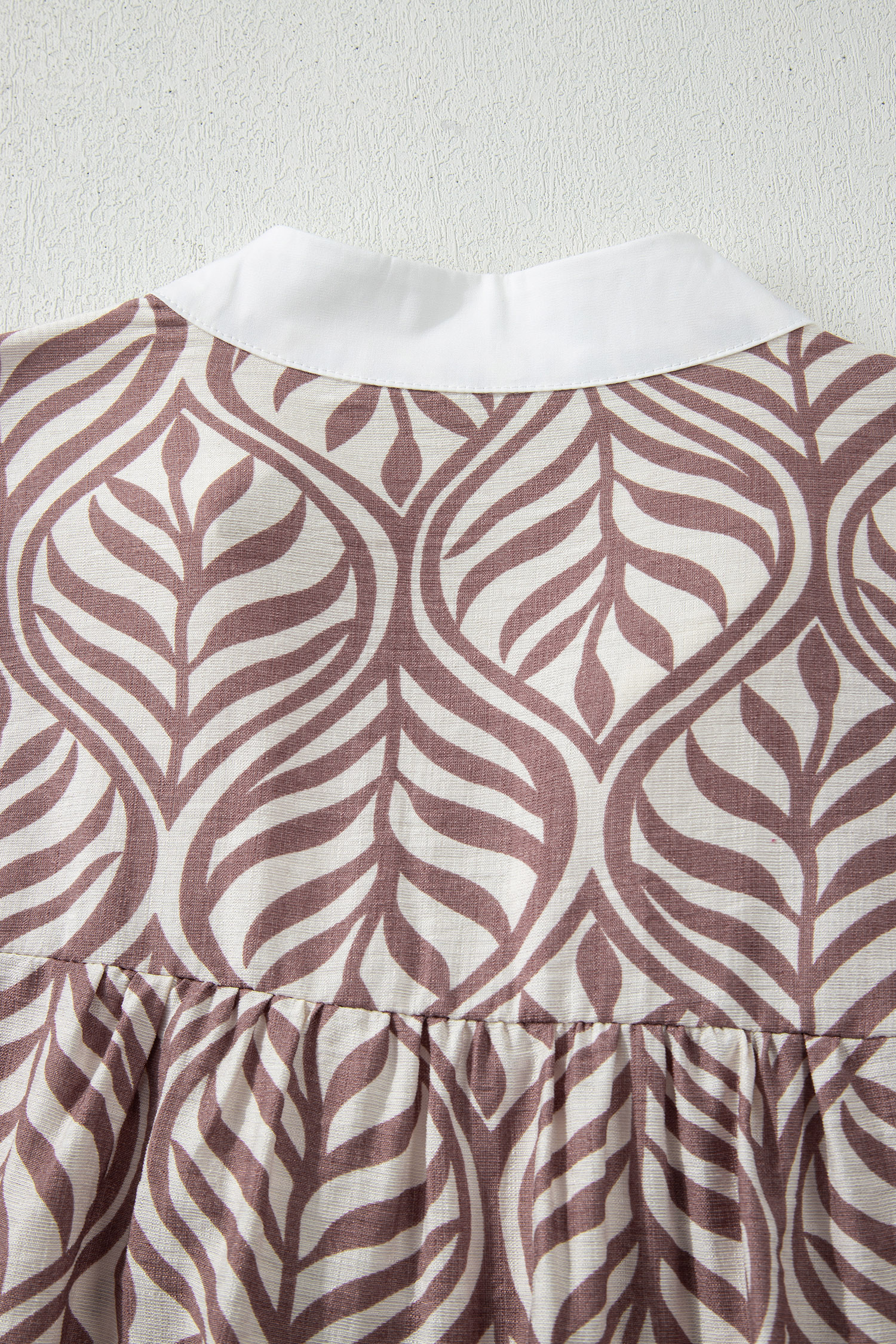 Brown Leaf Print Standing Collar Puff Sleeve Top - loveforevers