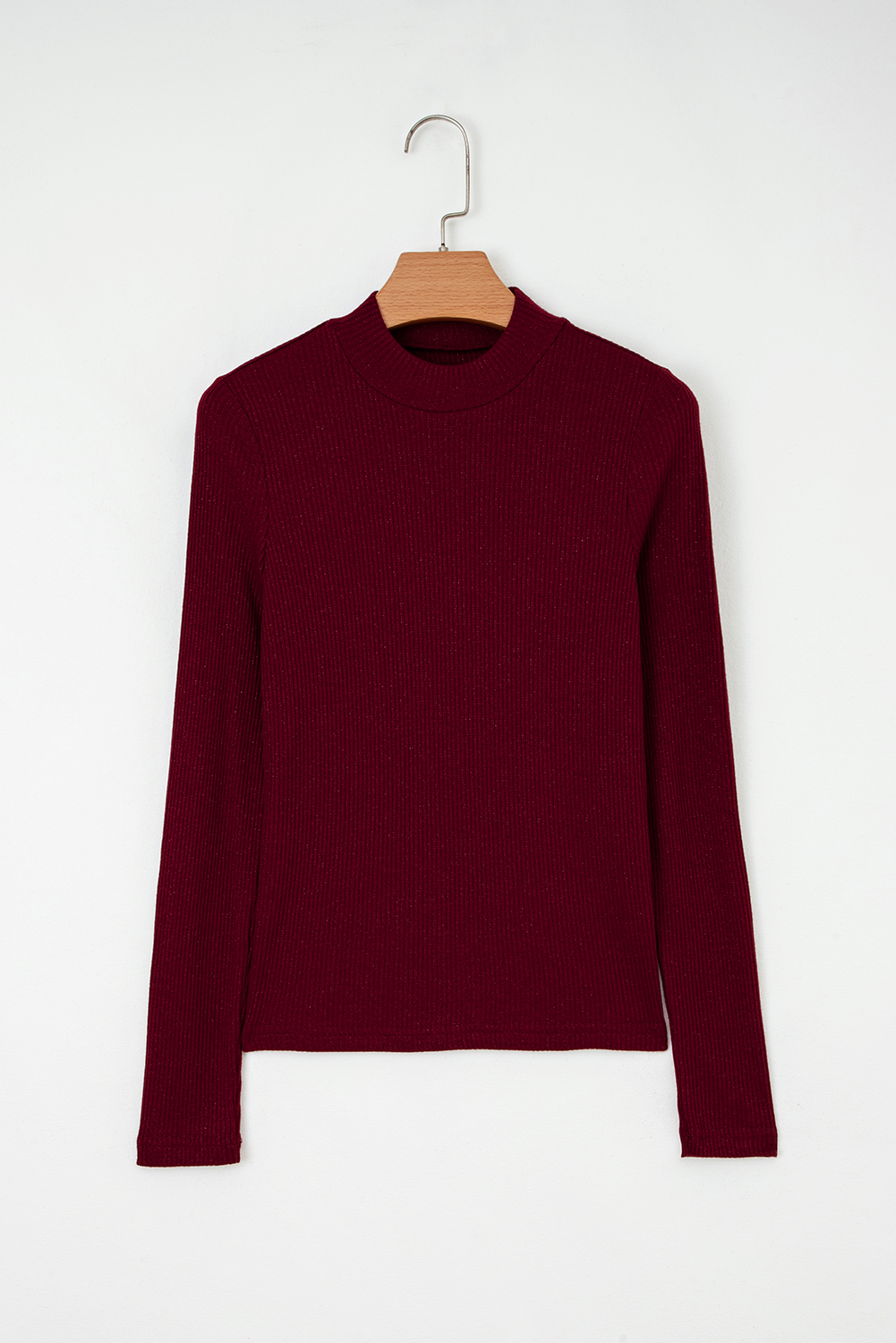 Red Dahlia Metal Ribbed Knit Long Sleeve Slim Fit Top - loveforevers