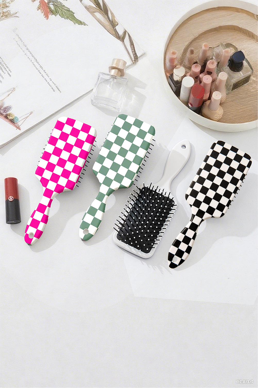 Black 1pc Checkered Pattern Air Cushion Comb with Customized Color Options - loveforevers