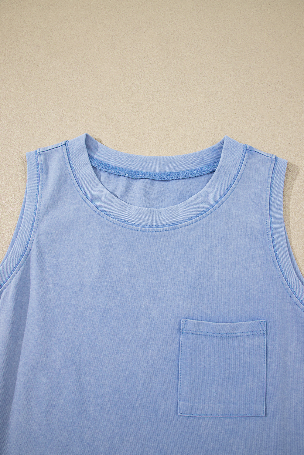 Beau Blue Mineral Wash Patched Chest Pocket Casual Tank Top - loveforevers