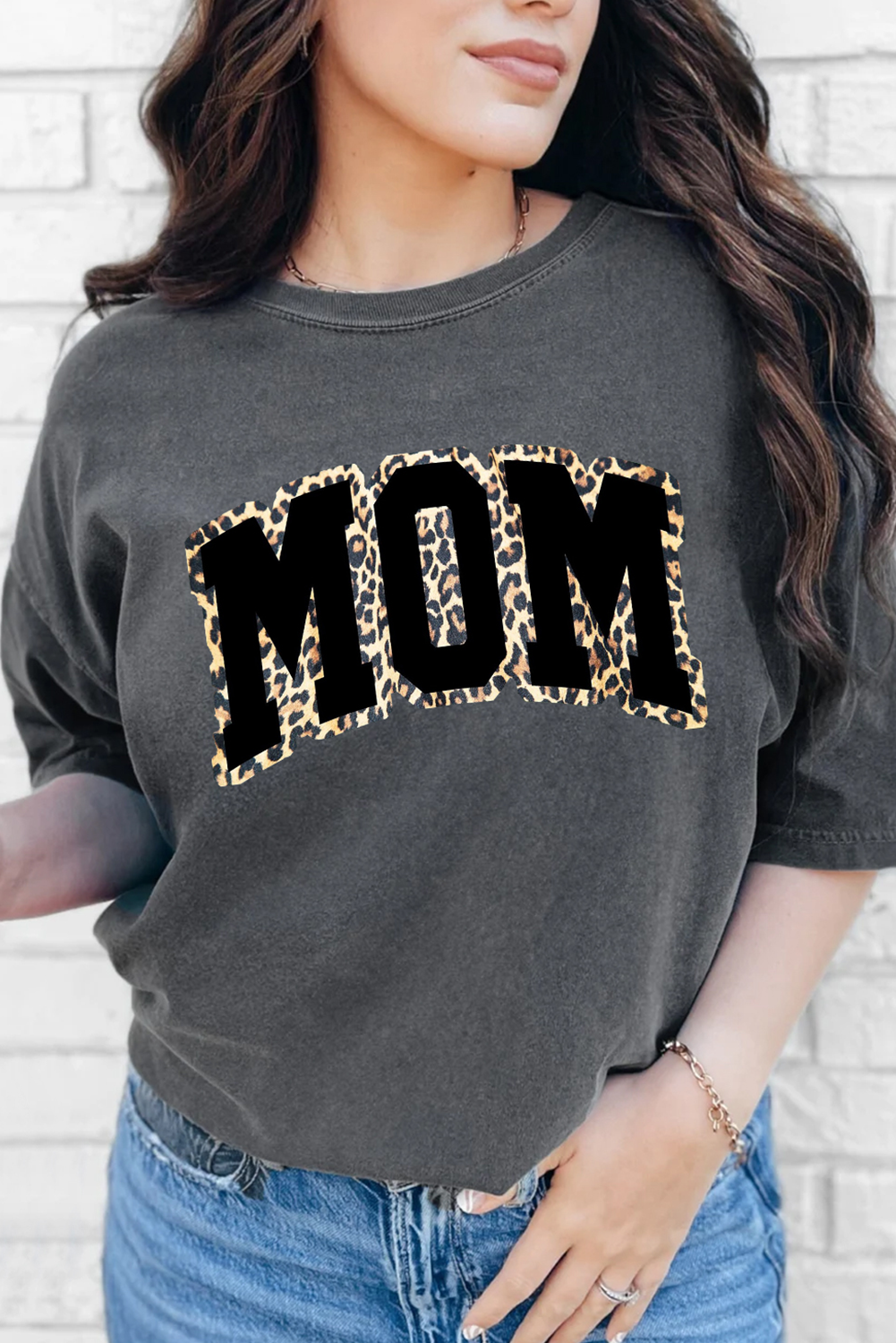 Gray Leopard MOM Graphic Crewneck Mothers Day T Shirt - loveforevers