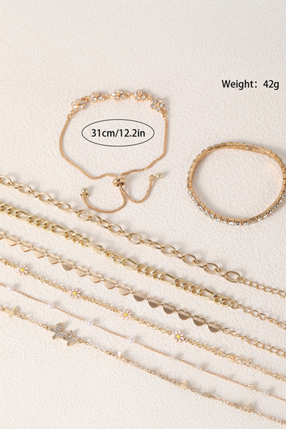 Gold Rhinestone Decor Butterfly Flower Multi Layer Bracelet Set - loveforevers