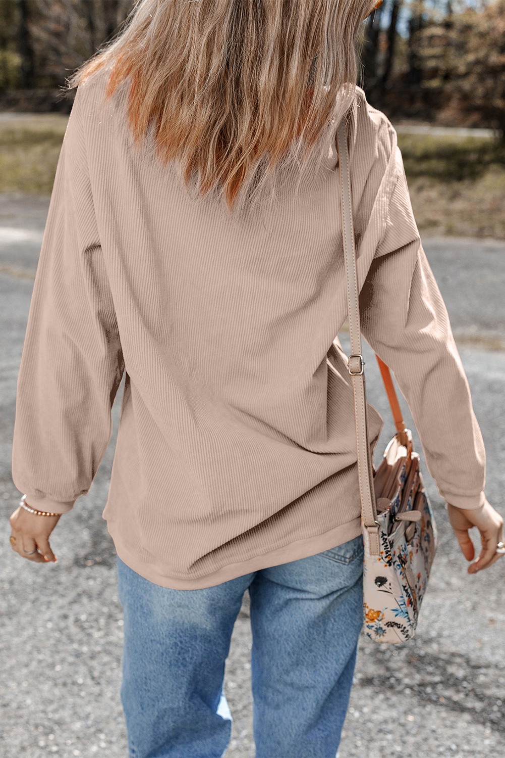 Apricot Twisted Ribbed Texture Checkered GOBBLE Bow Print Baggy Sweatshirt - loveforevers