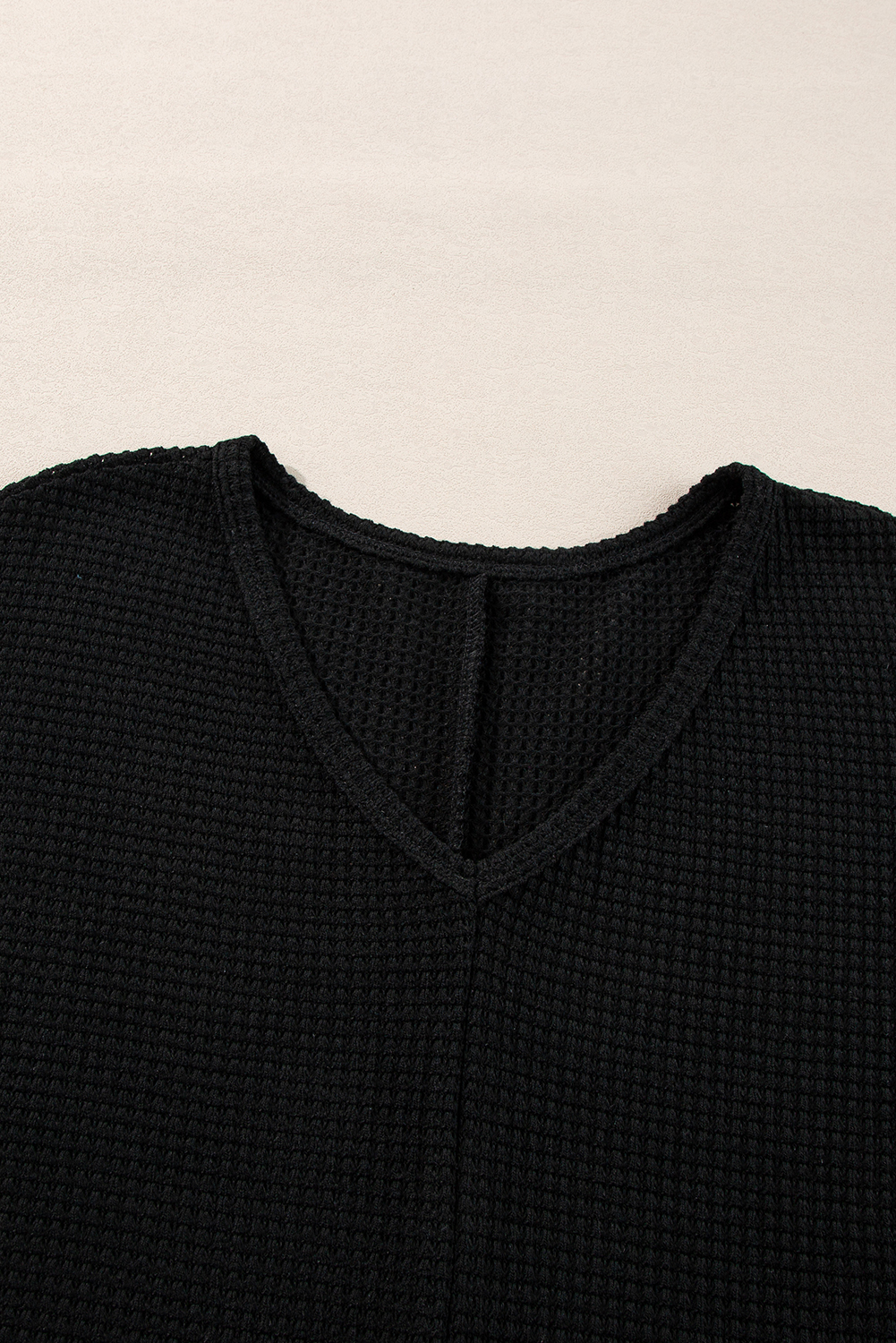 White Waffle Knit Side Slits Loose Fit V Neck Top - loveforevers