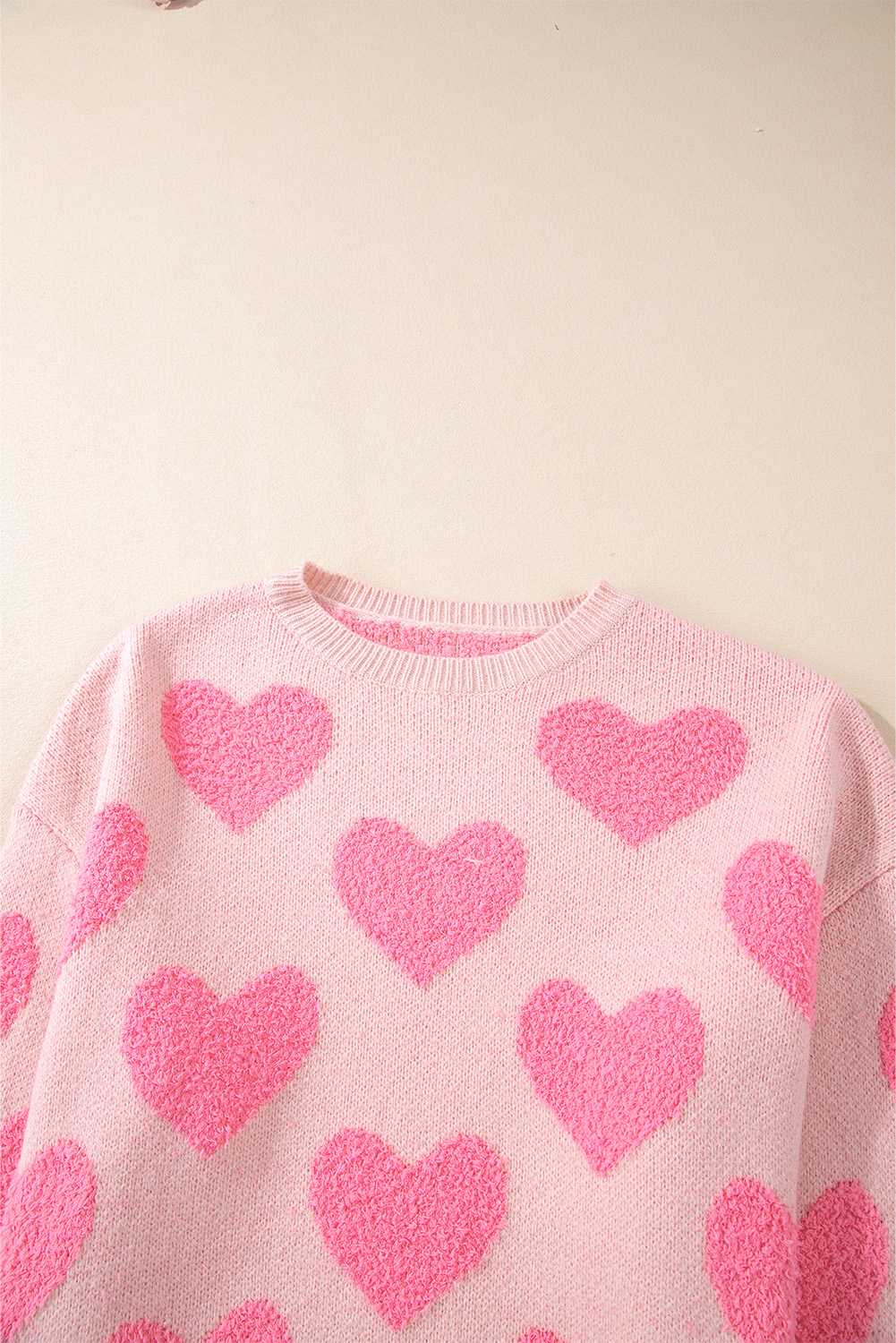 Light Pink Valentine's Day Heart Jacquard Knit Sweater - loveforevers
