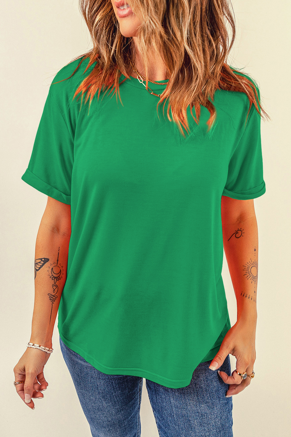 Khaki Casual Plain Crew Neck Tee - loveforevers