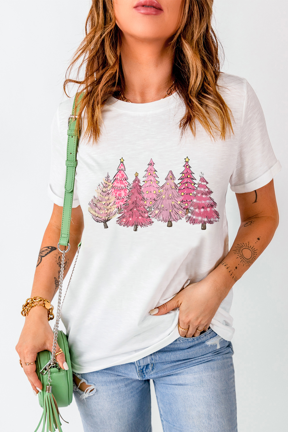 White Lighting Christmas Trees Fashion Graphic Tee - loveforevers