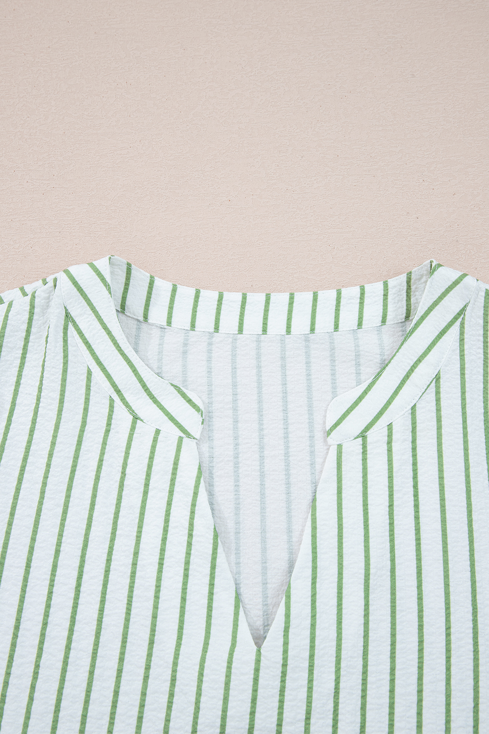 Green Stripe Flower Puff Sleeve Notched V Neck Babydoll Blouse - loveforevers